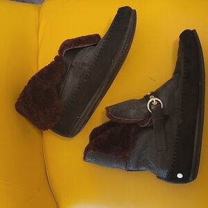 Rag & Bone fur lined suede and leather moccasins size 7.5 EUC